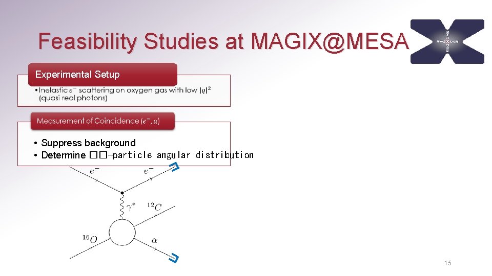 Feasibility Studies at MAGIX@MESA Experimental Setup • • Suppress background • Determine ��-particle angular