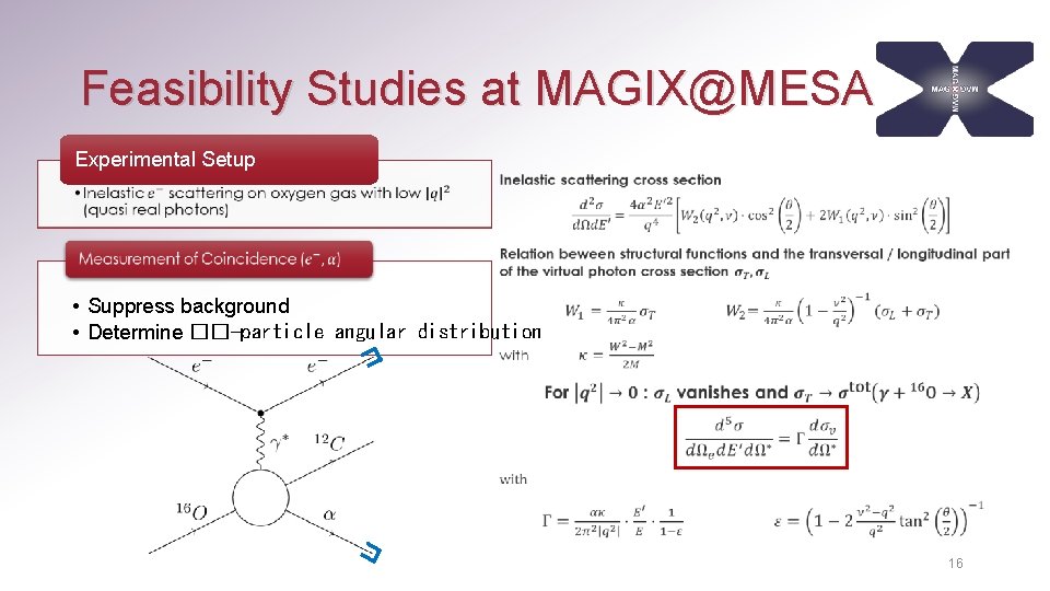 Feasibility Studies at MAGIX@MESA Experimental Setup • • • Suppress background • Determine ��-particle