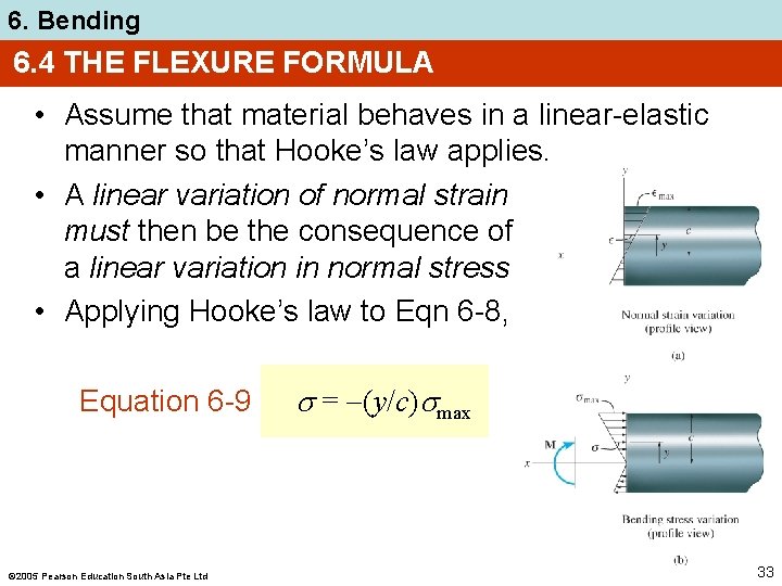 6. Bending 6. 4 THE FLEXURE FORMULA • Assume that material behaves in a