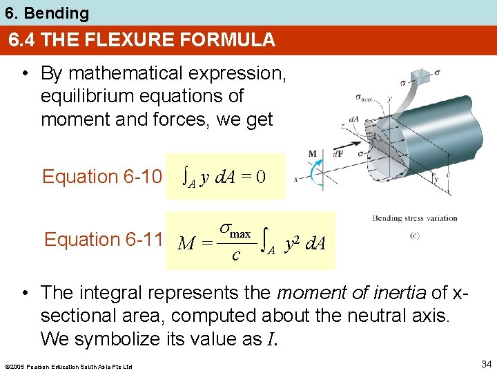 6. Bending 6. 4 THE FLEXURE FORMULA • By mathematical expression, equilibrium equations of