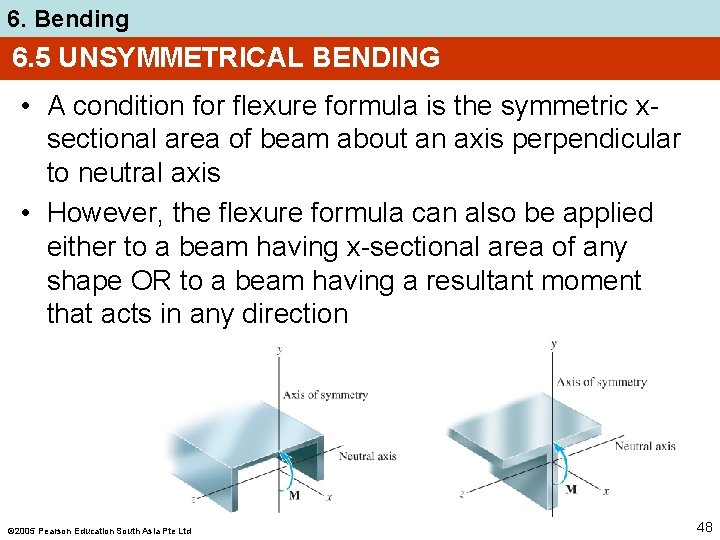 6. Bending 6. 5 UNSYMMETRICAL BENDING • A condition for flexure formula is the