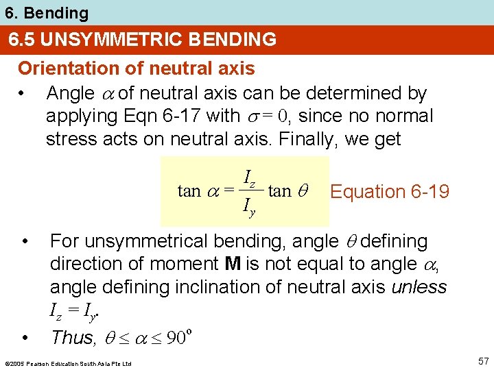 6. Bending 6. 5 UNSYMMETRIC BENDING Orientation of neutral axis • Angle of neutral