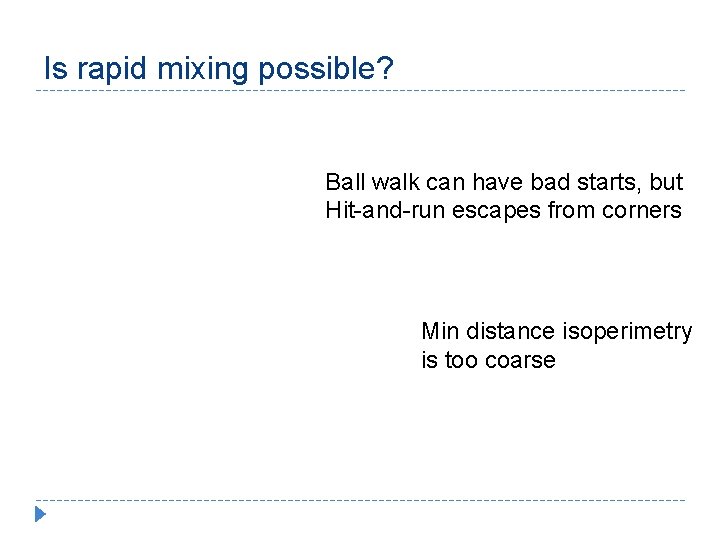 Is rapid mixing possible? Ball walk can have bad starts, but Hit-and-run escapes from