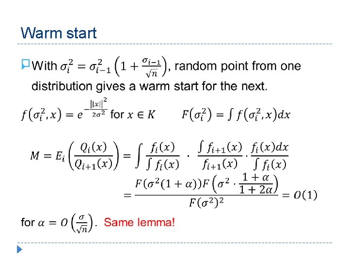 Warm start � 