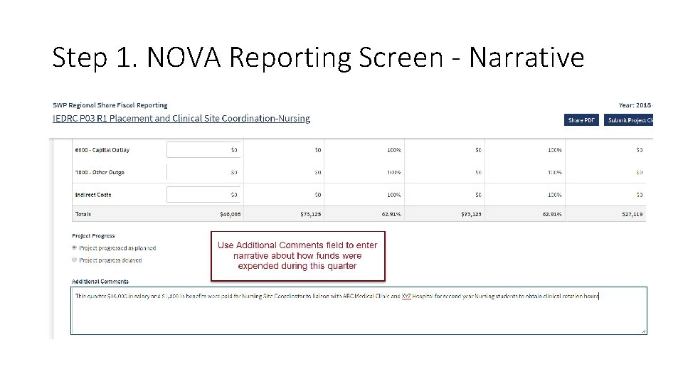 Step 1. NOVA Reporting Screen - Narrative 