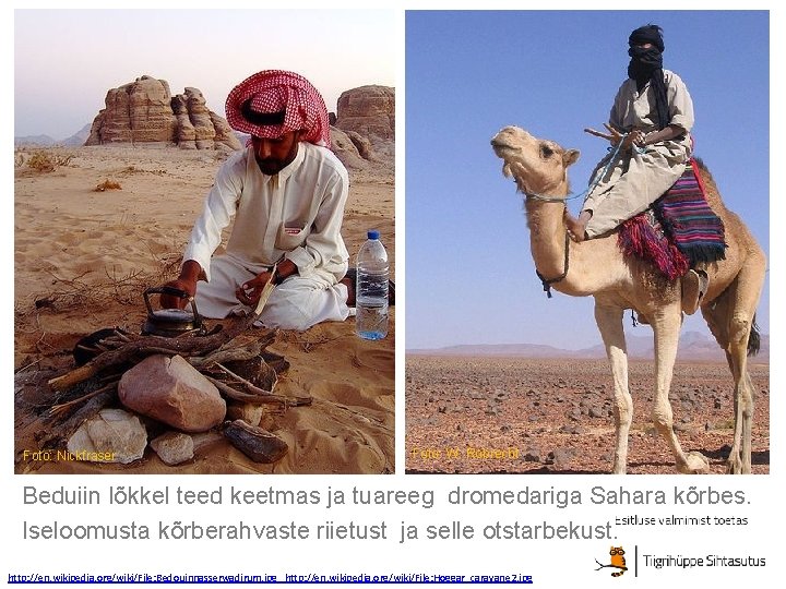 Foto: Nickfraser Foto: W. Robrecht Beduiin lõkkel teed keetmas ja tuareeg dromedariga Sahara kõrbes.