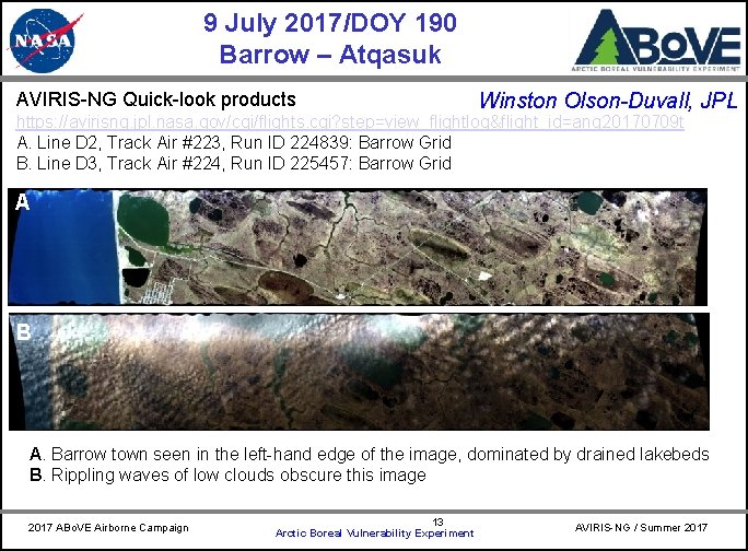 9 July 2017/DOY 190 Barrow – Atqasuk AVIRIS-NG Quick-look products CARVE Winston Olson-Duvall, JPL