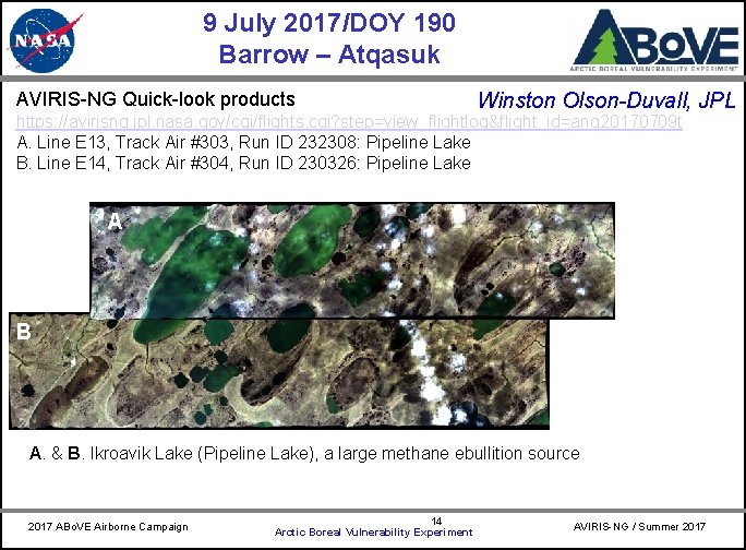 9 July 2017/DOY 190 Barrow – Atqasuk AVIRIS-NG Quick-look products CARVE Winston Olson-Duvall, JPL