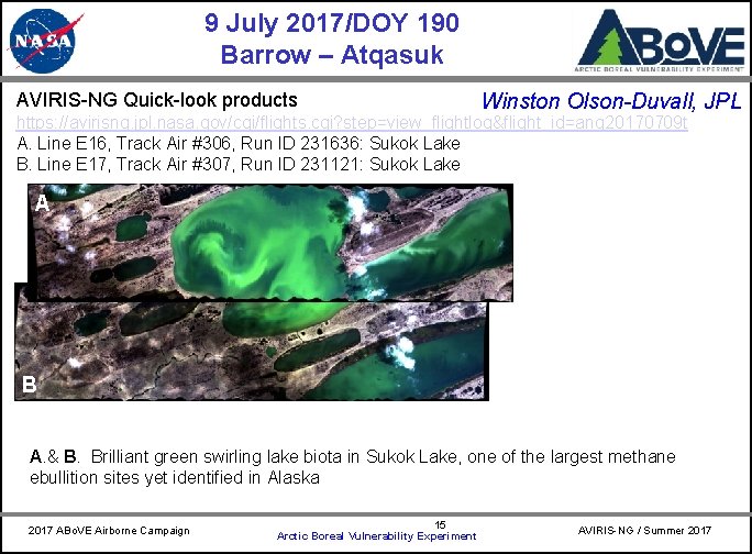 9 July 2017/DOY 190 Barrow – Atqasuk AVIRIS-NG Quick-look products CARVE Winston Olson-Duvall, JPL