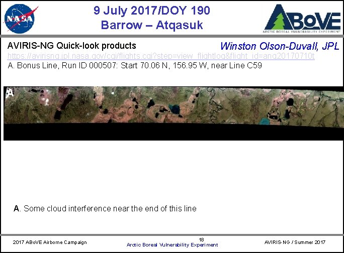 9 July 2017/DOY 190 Barrow – Atqasuk AVIRIS-NG Quick-look products CARVE Winston Olson-Duvall, JPL