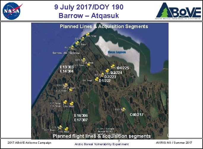 9 July 2017/DOY 190 Barrow – Atqasuk CARVE Planned Lines & Acquisition Segments E