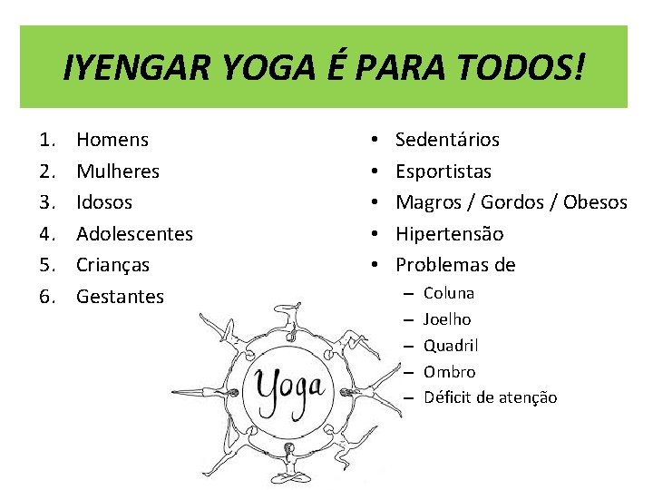 IYENGAR YOGA É PARA TODOS! 1. 2. 3. 4. 5. 6. Homens Mulheres Idosos