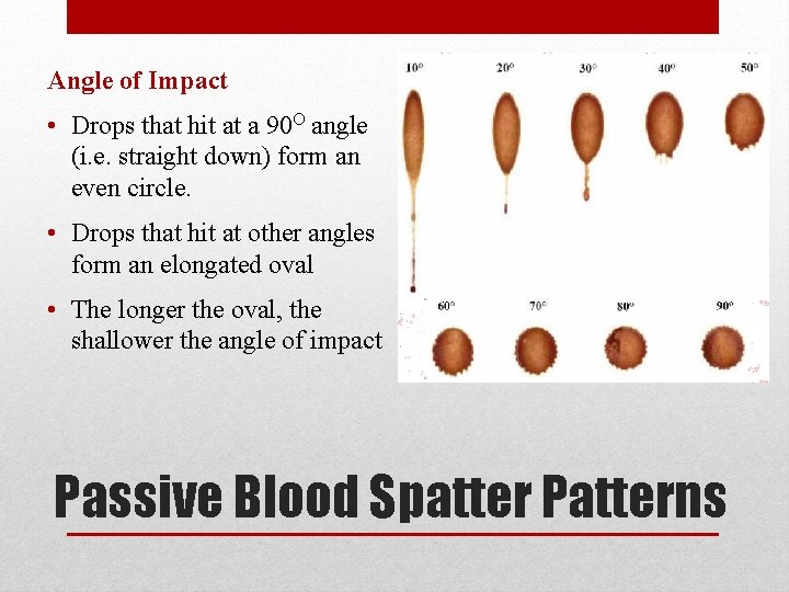 Angle of Impact • Drops that hit at a 90 O angle (i. e.