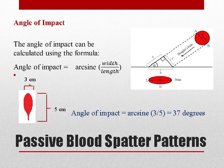  • 3 cm 5 cm Angle of impact = arcsine (3/5) = 37