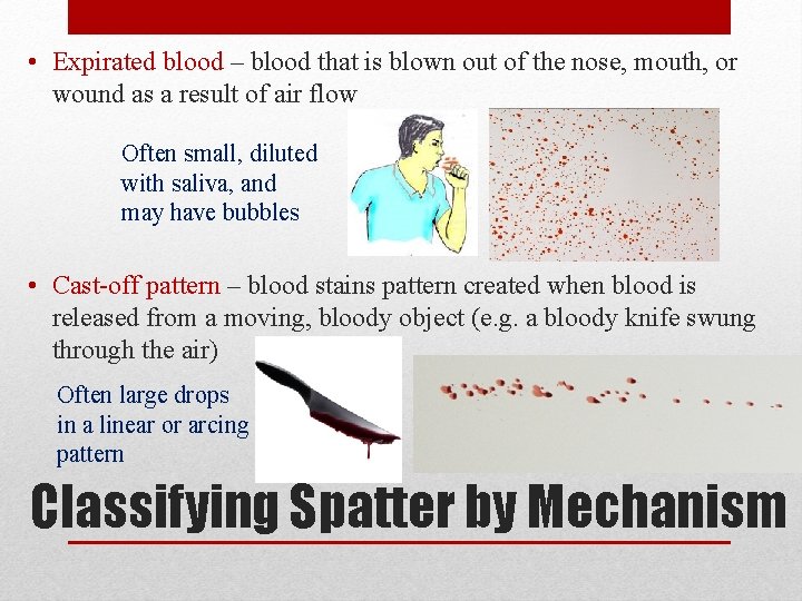  • Expirated blood – blood that is blown out of the nose, mouth,