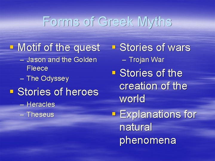 Forms of Greek Myths § Motif of the quest – Jason and the Golden