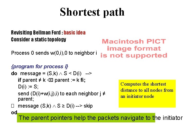 Shortest path Revisiting Bellman Ford : basic idea Consider a static topology Process 0