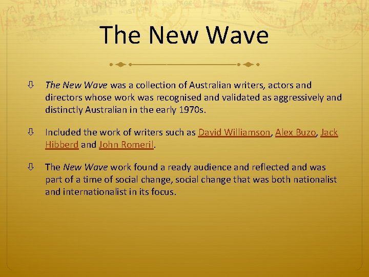 The New Wave was a collection of Australian writers, actors and directors whose work