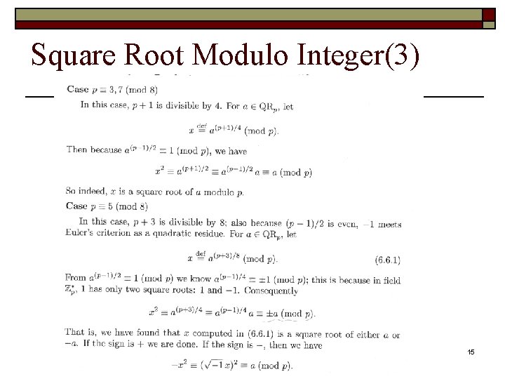 Square Root Modulo Integer(3) 15 