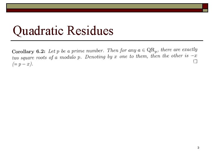 Quadratic Residues 3 