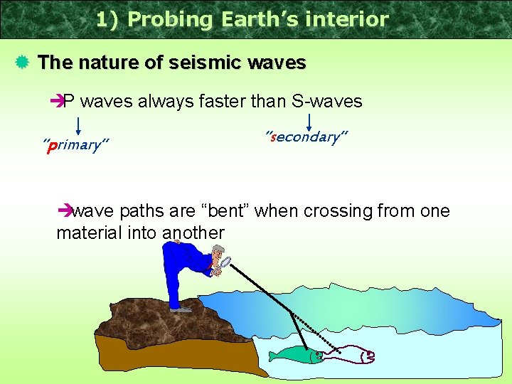 1) Probing Earth’s interior ® The nature of seismic waves èP waves always faster