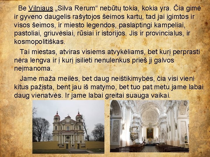 Be Vilniaus „Silva Rerum“ nebūtų tokia, kokia yra. Čia gimė ir gyveno daugelis rašytojos