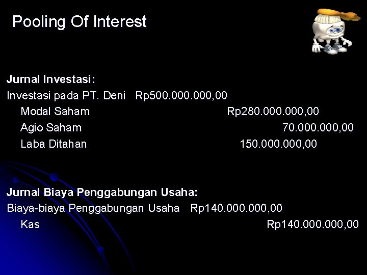 Pooling Of Interest Jurnal Investasi: Investasi pada PT. Deni Rp 500. 000, 00 Modal