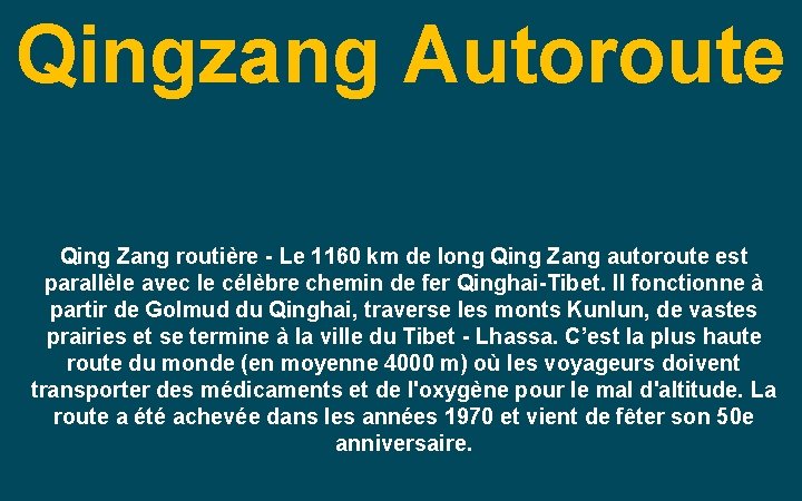 Qingzang Autoroute Qing Zang routière - Le 1160 km de long Qing Zang autoroute