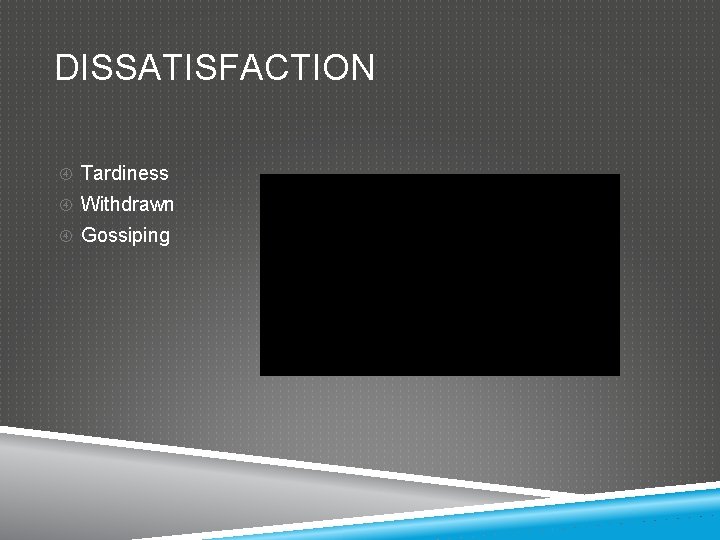 DISSATISFACTION Tardiness Withdrawn Gossiping 