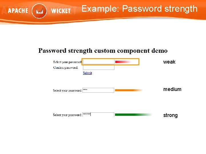 Example: Password strength weak medium strong 