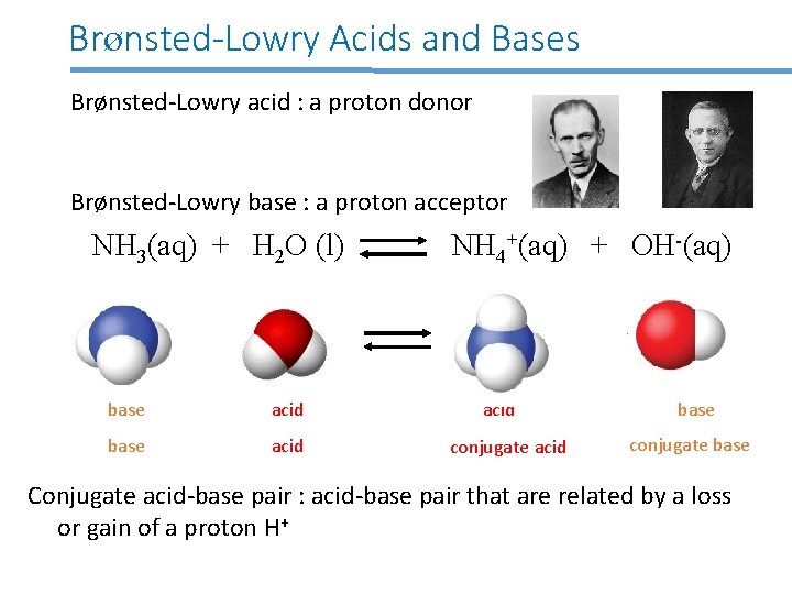 Brønsted-Lowry Acids and Bases Brønsted-Lowry acid : a proton donor Brønsted-Lowry base : a