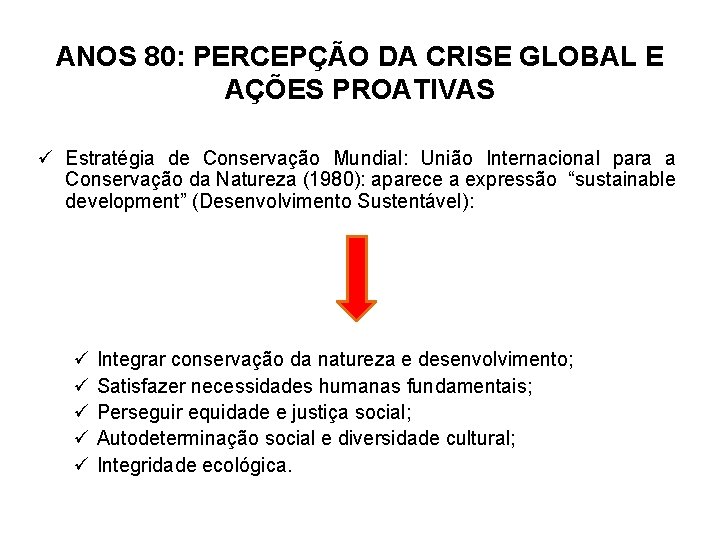 ANOS 80: PERCEPÇÃO DA CRISE GLOBAL E AÇÕES PROATIVAS ü Estratégia de Conservação Mundial: