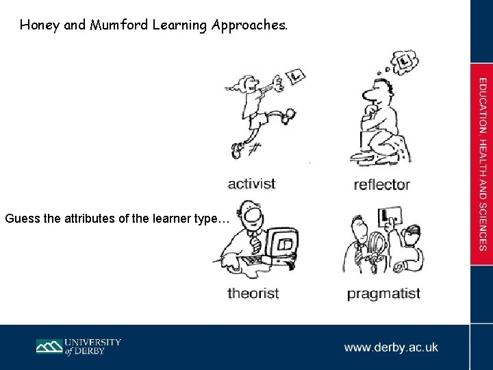 Honey and Mumford Learning Approaches. Guess the attributes of the learner type… 