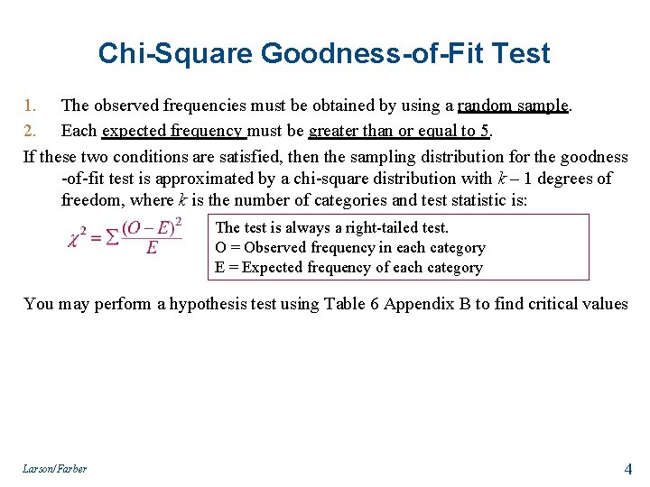 Chi-Square Goodness-of-Fit Test 1. The observed frequencies must be obtained by using a random