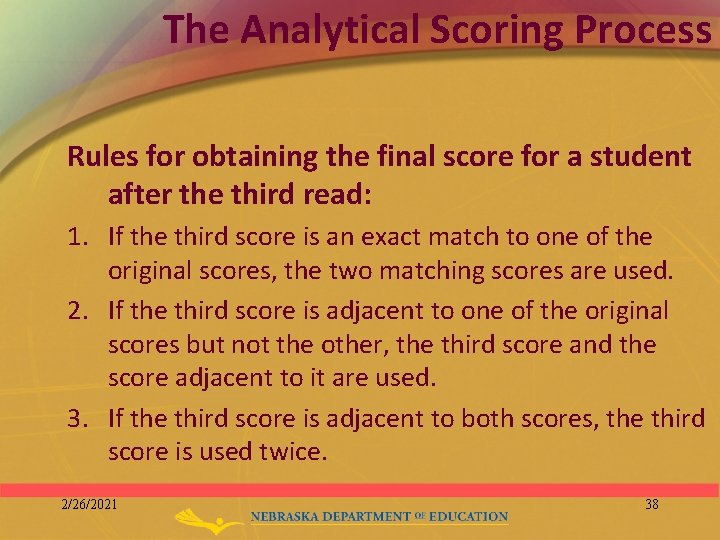 The Analytical Scoring Process Rules for obtaining the final score for a student after