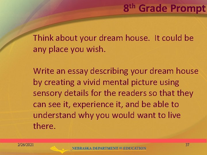 8 th Grade Prompt Think about your dream house. It could be any place