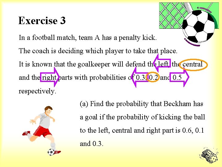 Exercise 3 In a football match, team A has a penalty kick. The coach