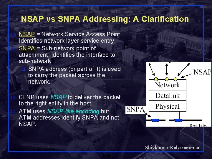 NSAP vs SNPA Addressing: A Clarification q q NSAP = Network Service Access Point.