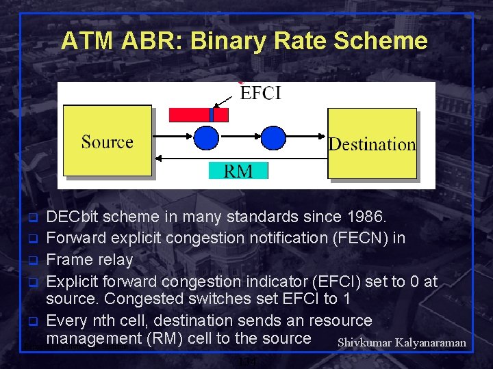 ATM ABR: Binary Rate Scheme DECbit scheme in many standards since 1986. q Forward