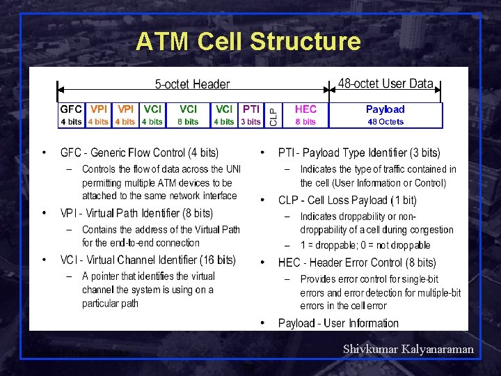 ATM Cell Structure Shivkumar Kalyanaraman Rensselaer Polytechnic Institute 78 