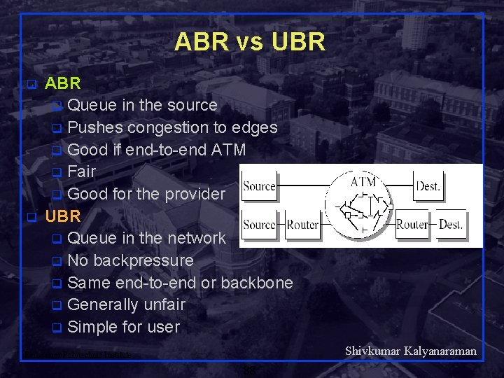 ABR vs UBR q q ABR q Queue in the source q Pushes congestion