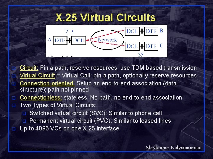 X. 25 Virtual Circuits q q q Circuit: Pin a path, reserve resources, use