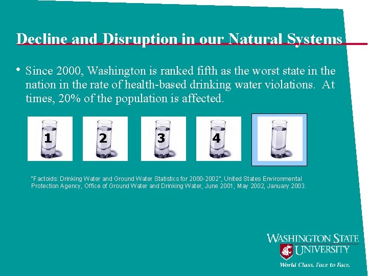 Decline and Disruption in our Natural Systems • Since 2000, Washington is ranked fifth