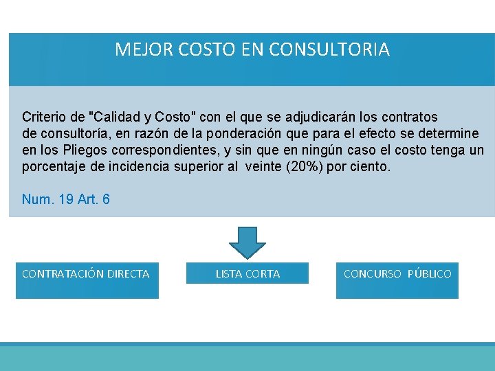 MEJOR COSTO EN CONSULTORIA Criterio de "Calidad y Costo" con el que se adjudicarán
