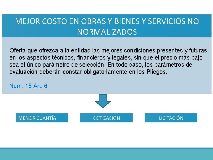 MEJOR COSTO EN OBRAS Y BIENES Y SERVICIOS NO NORMALIZADOS Oferta que ofrezca a