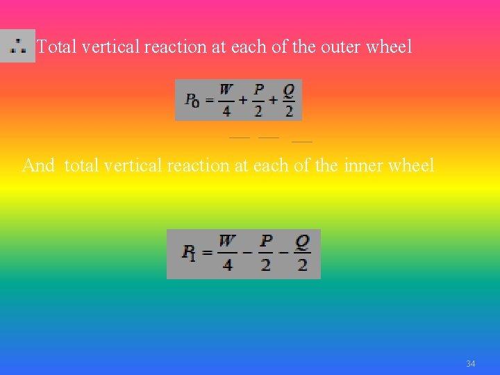 Total vertical reaction at each of the outer wheel And total vertical reaction at