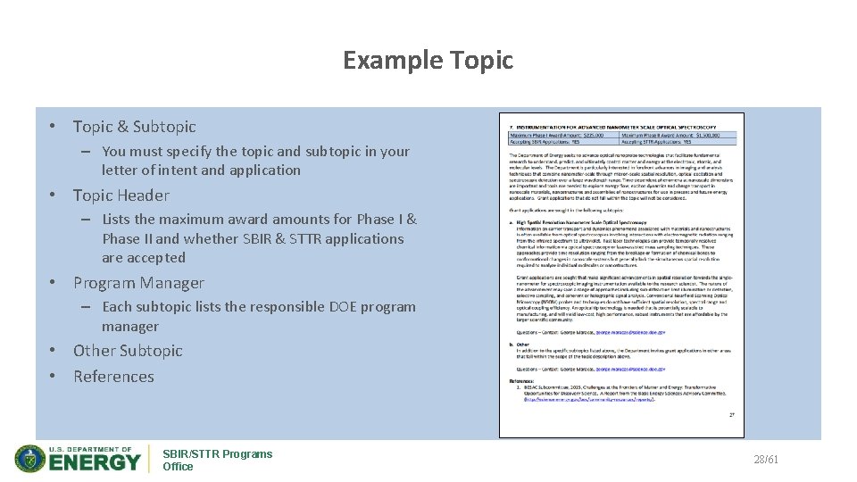 Example Topic • Topic & Subtopic – You must specify the topic and subtopic