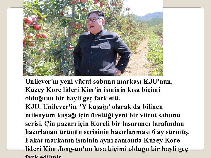 Unilever'ın yeni vücut sabunu markası KJU'nun, Kuzey Kore lideri Kim'in isminin kısa biçimi olduğunu