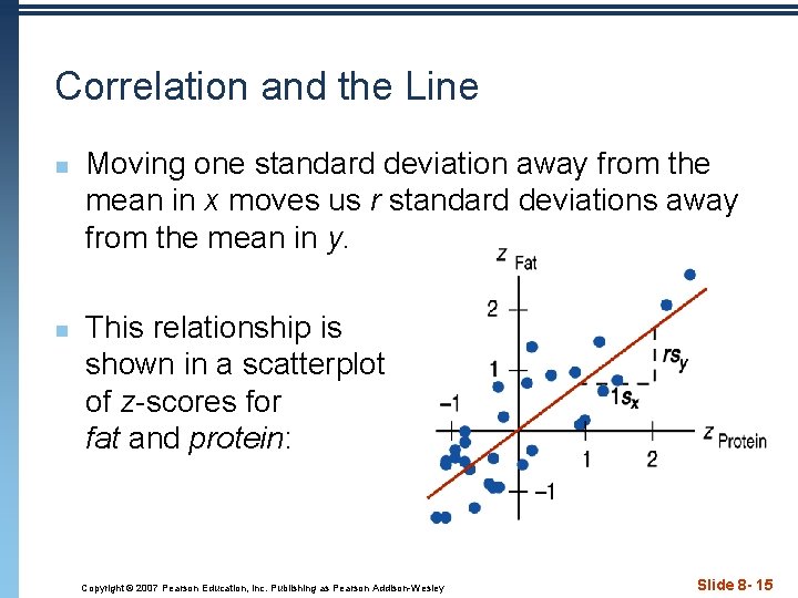 Correlation and the Line n n Moving one standard deviation away from the mean