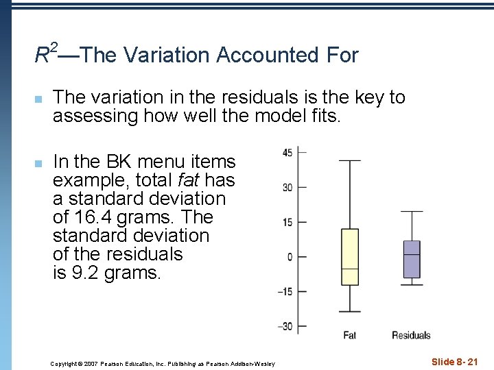 R 2—The Variation Accounted For n n The variation in the residuals is the